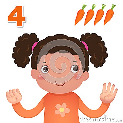 Learn number and counting with kidâ€™s hand showing the number four Vector Illustration
